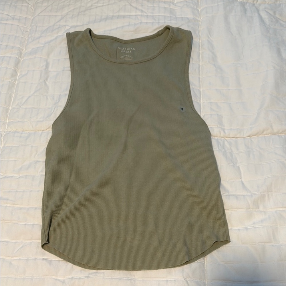 American Eagle Outfitters Green Sleeveless Muscle Tee